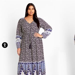 City Chic white and Blue floral paisley Long Sleeve Dress